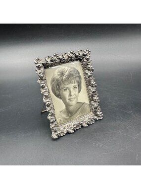 Vintage Ornate Floral Photo Frame Silver Tone Retro 1960s Photo Picture Holder